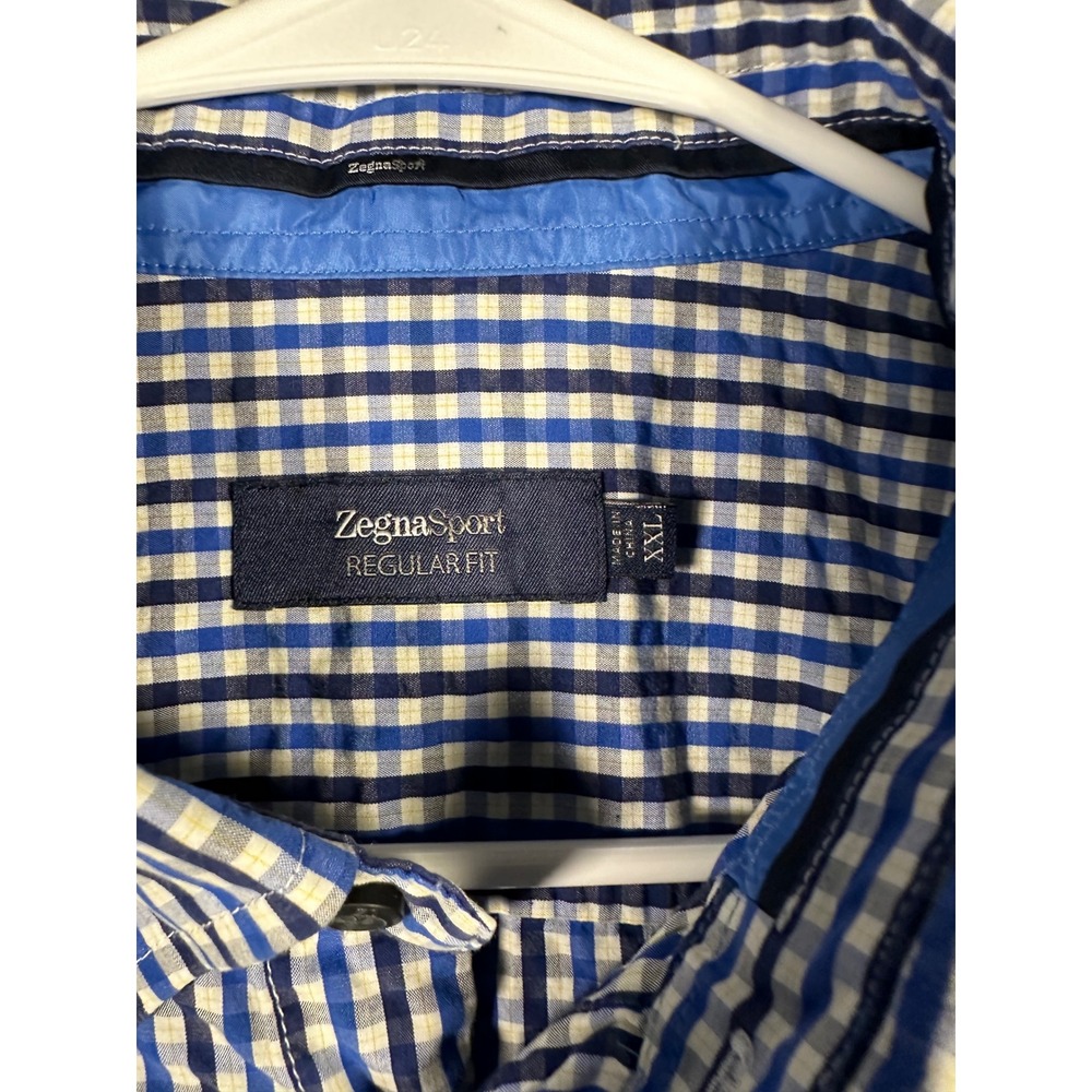 Zegna Sport Blue Gingham Checkered Button Down Long Sleeve Shirt XXL - Picture 2 of 9